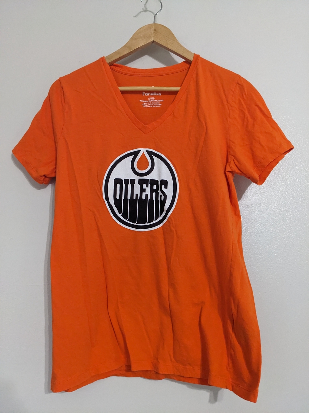 Fanatatics Oilers Tee Shirt Women's Large Short Sleeve Logo Hockey Sports